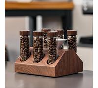RemixAst Coffee Bean Jars Canisters Coffee Storage Containers Walnut Solid Wood Base 12 Tubes Single Dose with Wooden Holder Coffee Bean Cellar Dosing Glass Vials With Lids Display Stand(6 Tubes)