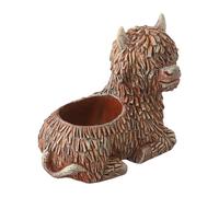 RemixAst Highland Cow Potted Statues, Hamish the Highland Cow with Artificial Daisies, Handmade Resin Sculpture Ornaments, Plant Pot Container Holder for Plants（Not Include Flower）