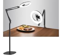 RemixOri 10" Ring Light with Tripod Stand & Phone Holder, 2-in-1 Overhead Dimmable LED Circle Light with Desk Mount, Selfie Ringlight for Video,Makeup,Live Stream,Photography