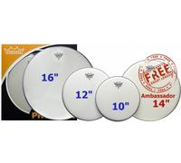 Remo Emperor Coated Tom Pack - 10 12 16" Heads + 14 Ambassador