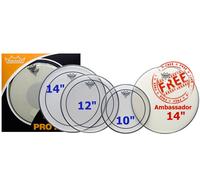 Remo Pinstripe Tom Pack - 10 12 14" Heads + Free 14 Ambassador