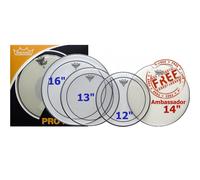 Remo Pinstripe Tom Pack - 12 13 16" Heads + Free 14 Ambassador