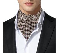 Remo Sartori Made in Italy Men's Brown Houndstooth, Pattern Self Cravat Ascot Day Tie, Silk