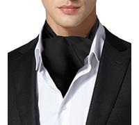 Remo Sartori Made in Italy Men's Solid Color Self Cravat Ascot Tie, 100% Silk (Black)