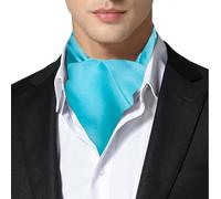 Remo Sartori Made in Italy Men's Solid Color Self Cravat Ascot Tie, 100% Silk (Turquoise)