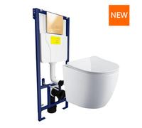 Remo Wall Hung Toilet & 1.1M Wall Hung Wc Frame - Brushed Brass Flush Plate