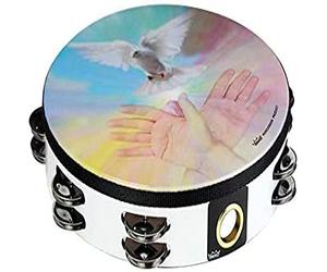 Remo World Percussion Praise Tambourine 10" Double Row - Design: Dove and Open Hands, Acousticon Frame, White, 8 Jingle Pairs, Pre-tuned, Lightweight - TA-9210-00-23