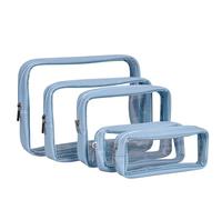 Remobia Hicol TSA Approved 5-Piece Diaper Bag Organizer Pouch Set Clear Waterproof TPU Kids Toiletry Storage Set Travel Packing Clutch Cube Bags for Baby Nursing (Blue)
