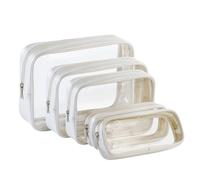 Remobia Hicol TSA Approved 5-Piece Diaper Bag Organizer Pouch Set Clear Waterproof TPU Kids Toiletry Storage Set Travel Packing Clutch Cube Bags for Baby Nursing, Pearl White Leather, Cute