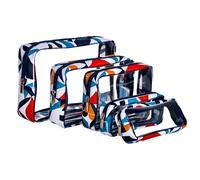 Remobia Hicol TSA Approved 5-Piece Diaper Bag Organizer Pouch Set Clear Waterproof TPU Kids Toiletry Storage Set Travel Packing Clutch Cube Bags for Baby Nursing, Geometry, Cute