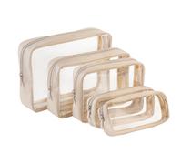 Remobia Hicol TSA Approved 5-Piece Diaper Bag Organizer Pouch Set Clear Waterproof TPU Kids Toiletry Storage Set Travel Packing Clutch Cube Bags for Baby Nursing, Cream Leather, Cute