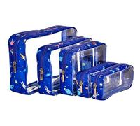 Remobia Hicol TSA Approved 5-Piece Diaper Bag Organizer Pouch Set Clear Waterproof TPU Kids Toiletry Storage Set Travel Packing Clutch Cube Bags for Baby Nursing, Astronaut, Cute