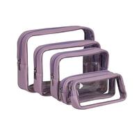 Remobia Hicol TSA Approved 5-Piece Diaper Bag Organizer Pouch Set Clear Waterproof TPU Kids Toiletry Storage Set Travel Packing Clutch Cube Bags for Baby Nursing, Purple Leather, 5 Pcs Set