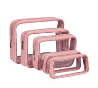 Remobia Hicol TSA Approved 5-Piece Diaper Bag Organizer Pouch Set Clear Waterproof TPU Kids Toiletry Storage Set Travel Packing Clutch Cube Bags for Baby Nursing (Pink Leather)