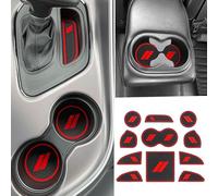 REMOCH for Dodge Challenger Accessories 2015-2022 Premium Custom Cup Holder Insert Interior Center Console Liner Interior Door Pocket Mat (11-pc Set, Red Trim)