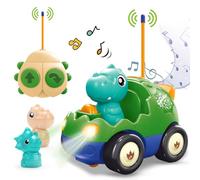 REMOKING My First Dinosaur Remote Control Car for Toddlers Age 2-4, Musical RC Toy with Lights & Sounds, Easy-to-Use 2-Button Controller, Safe Educational Toy for Boys and Girls