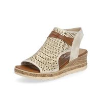 Remonte D3075 beige gold laser cut high front leather wedge sandals