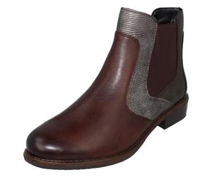 Remonte Ladies Low Heel Elasticated Casual Chelsea Boots D0F70-25 - Brown Combination Leather - UK Size 7.5 - EU Size 41 - US Size 9.5