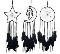 Remorlet 3PCS/SET Star Moon Sun Dream Catcher For Girl Kids,Kids Room Decoration, and Baby Kids Room Accessory - Dream Catcher with Feather Decoration - Unique Home Craft Wall Pendant (Black)