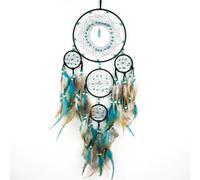 Remorlet Bohemian 5 Rings Turquoise Dream Catchers with Turquoise Pendant Handmade Native American Style Wall Hanging Decor for Bedroom, Living Room, Boho Home Decor & Gift(Black 5 Rings)