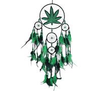 Remorlet Bohemian Leaf Embroidered Dream Catcher with Green & Black Feathers - Handmade Fabric Wall Hanging for Bedroom Decor, Christmas Halloween Easter Gifts for Women & Men, Festive Decoration