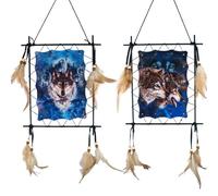 Remorlet Wolf Dream Catcher For Kids Bedroom Wall Decor, Christmas Home Decoration, Room Accessory, Feather Decoration - Unique Home Craft Wall Pendant (DC06 Frame Set 2)