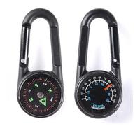 Remorui 1 Pc 3-in-1 Hiking Metal Carabiner Mini Compass with Thermometer Keychain Mini Compass Carabiner Clips for Outdoor Random