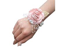 Remorui Artificial Flower Corsage Rose Wrist Corsage Boutonniere Elegant Wedding Flower Accessories Wrist Flower Corsage Pink Hand Flower