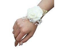 Remorui Artificial Flower Corsage Rose Wrist Corsage Boutonniere Elegant Wedding Flower Accessories Wrist Flower Corsage White Corsage