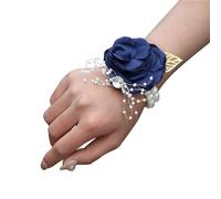 Remorui Artificial Flower Corsage Rose Wrist Corsage Boutonniere Elegant Wedding Flower Accessories Wrist Flower Corsage Royal Blue Hand Flower