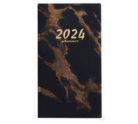 Remorui Planner with Ribbon Bookmark Monthly A6 2024 English Faux Leather Hardcover No Bleed Thick Paper Daily Weekly Schedule Time Management Notebook Black