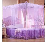 Remorui Romantic Princess Lace Canopy Mosquito Net No Frame 4-Corners Post Bed Canopy for Twin Full Queen King Bed Purple Queen