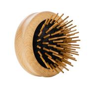 REMOS Mini Foldable Hair Brush with Wooden Pins Made of Beech Wood, Round Compact Detangling Brush