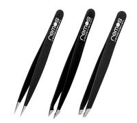 REMOS Tweezer Set 3 Pieces with Eyebrow, Splinter & Combination Tweezers in Black