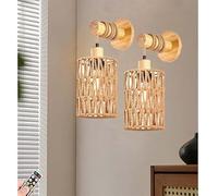 Remote Battery Operated Light Sconces Wall Decor Set of 2,Boho Wall Sconces Battery Rechargeable Rattan Wicker, Dimmable Wireless Wall Lamp for Bedroom,Hallway,Entryway