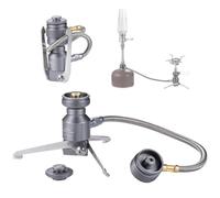 Remote Camping Stove Adapter Dual Outlet Stand Type Gas Canister Hose Adapter for Backpacking, Hiking Camping, EN417 Lindal Valve Fuel Converter with Stable Stand Z23-OD