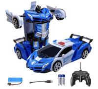 Remote Car, 1:18 Scale Transforming Remote Car Click Becoming Robot Cars Toys Transforming with Flashing