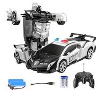 Remote Car, 1:18 Scale Transforming Remote Car Click Becoming Robot Transforming Toys Cars with Flashing