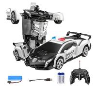 Remote Car, 1:18 Scale Transforming Remote Car Click Becoming Toys Cars with Robot Flashing Transforming
