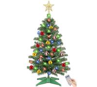 [ Remote Control & 12 Modes ] 3 Ft Christmas Tree with Timer 50 Warm White & Multi Color Lights, 15 DIY Ornaments 3D Star Topper - Artificial Small Green Christmas Tree for Home Indoor Tables - Green