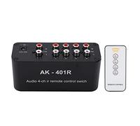 Remote Control Audio Switch, 1 in 4 Out Stereo Audio Splitter Selector Box with Power Off Memory Function, DC 12V Linear Power Supply