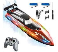 Remote Control Boat with LED Light, RC Boat Low Battery Alarm(Rechargeable), 2.4GHz RC Speed Boats, 2 Battery for Kids/Adults, Boys, for Pools, Lakes
