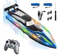 Remote Control Boat with LED Light, RC Boat Low Battery Alarm(Rechargeable), 2.4GHz RC Speed Boats, 2 Battery for Kids/Adults, Boys, for Pools, Lakes