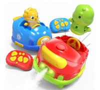 Remote Control Bumper Car for Kids 3-5, Dinosaur RC Battle Car with Collision Ejection Spray Light Music, Birthday Gift for Toddler 1-3, Interactive Game Car Toy for 3 4 5 6 7 Years Old Boy (Red&Blue)