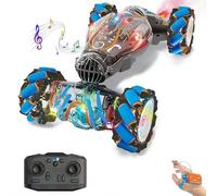 Remote Control Car, RC Cars Toys Gesture Control for 3+, 4WD Stunt Car with 32 LED Lights & 360° Flips & Music Spray, 2.4GHz, USB-C Modular Batteries,6-12 Boys Girls Xmas Birthday Gifts (Blue)