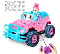 Remote Control Cars for Girls, 1:20 Pink Rc Car with Doll & DIY Stickers for Kids, LED Light Full Functions Rc Racing Vehicle, Truck Toy for Girls 3 4-7 8-12 Christmas Birthday Gifts Present