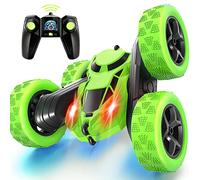 Remote Control Cars Stunt RC Car, 90 Min Playtime, 2.4Ghz Double Sided 360° Rotating RC Crawler with Headlights, 4WD Off Road Drift RC Race Car Toy Cool Gifts for Boys and Girls Aged 6-12 Green