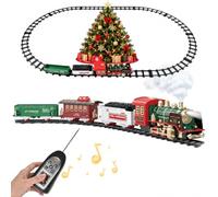 Remote Control Christmas Steam Train Set with Light & Sound,Xmas Gift,A | Christmas Tree Train with Rechargeable Battery,Realistic Steam Effect,Flashing Headlights,Modular Tracks,Family Playtime