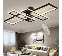 Remote Control dimmable LED Ceiling lamp Modern Chandelier Creative Rectangular Space Design Indoor Lighting Fixture (Black, 4)
