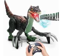 Remote Control Dinosaur Toy for Kids, RC Dinosaur - Velociraptor Walking Toy with Mist Spray, Lights and Roar, Birthday Gift Ideas for 3-5, 5-7 Boys and Girls